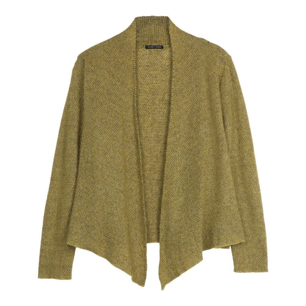 Eileen Fisher Variegated Mohair Cashmere Wool Open Front Cardigan Sz PL